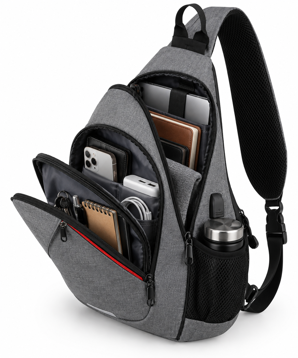 Sac Bandoulière Homme Tendance Monobretelle Gris