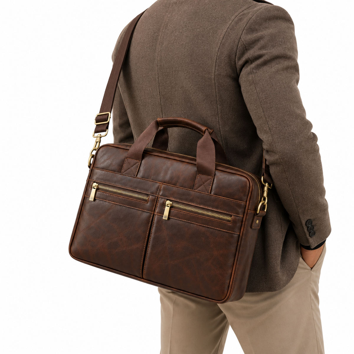 Cuir Sacoche Homme De Vachette Marron