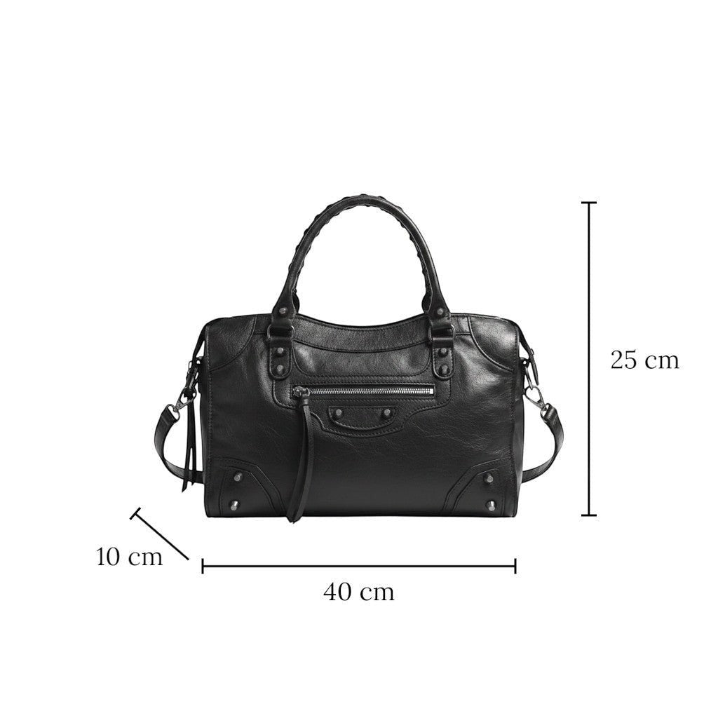 Univers Sac black faux leather saddle shoulder bag with single strap and zip pocket.