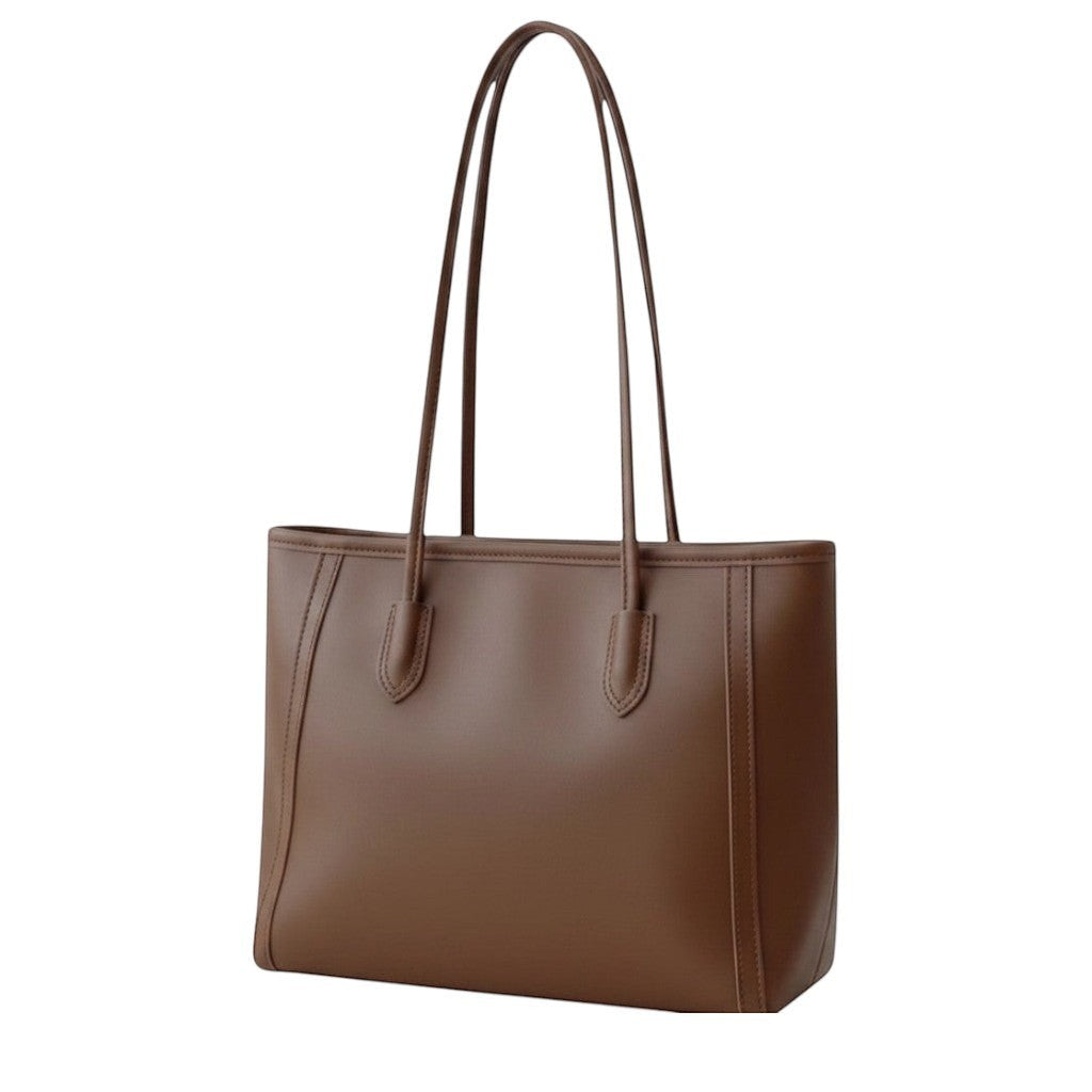 Sac cabas marron en cuir PU pour femme, grand format, style décontracté, avec anses longues.