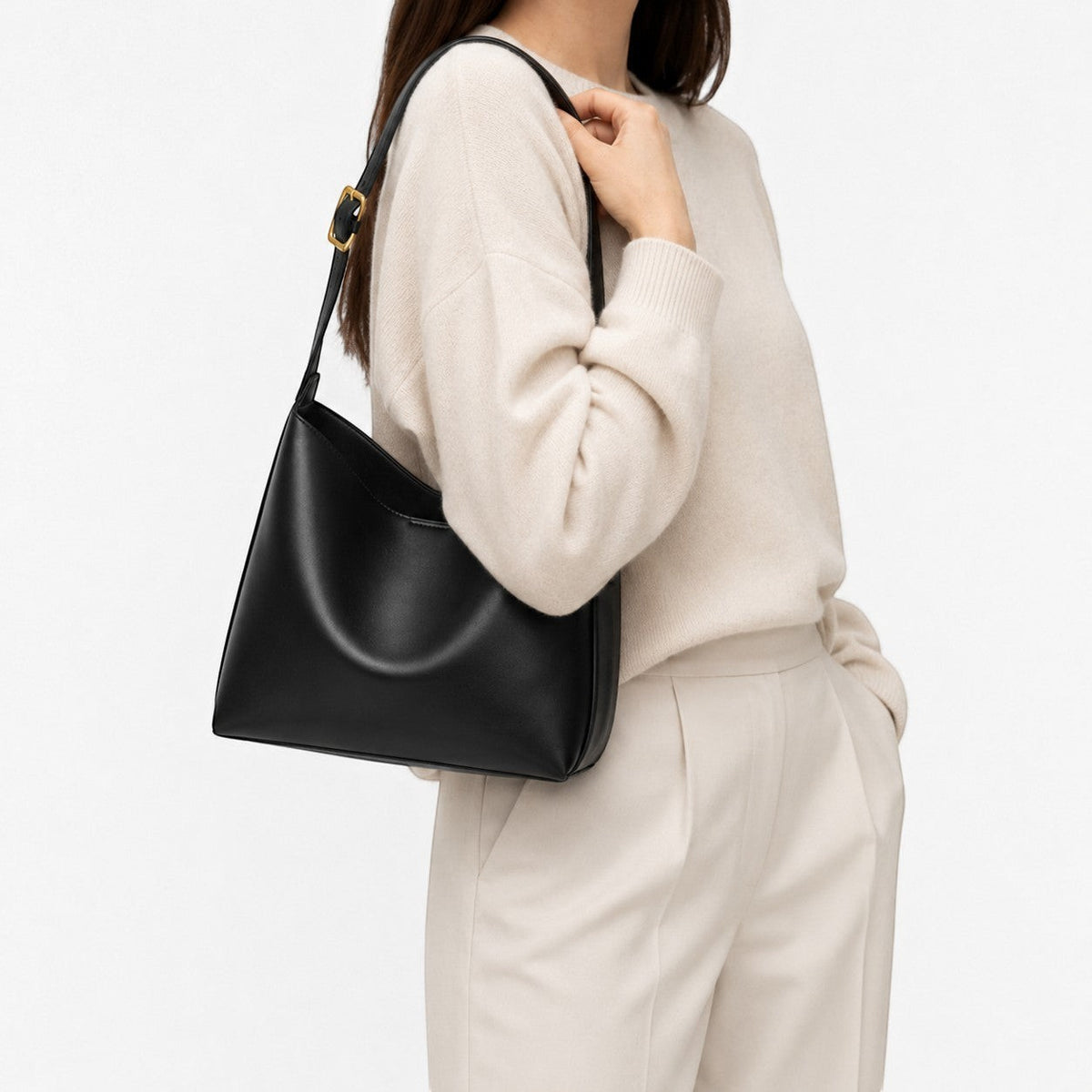 Univers Sac grand sac bandoulière noir en cuir PU, forme carrée, idéal pour toutes saisons.