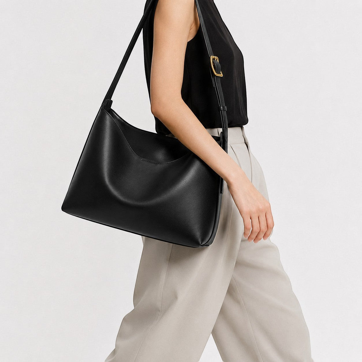 Grand sac bandoulière noir en cuir PU pour femme, Univers Sac, forme carrée, fermeture éclair, polyvalent.