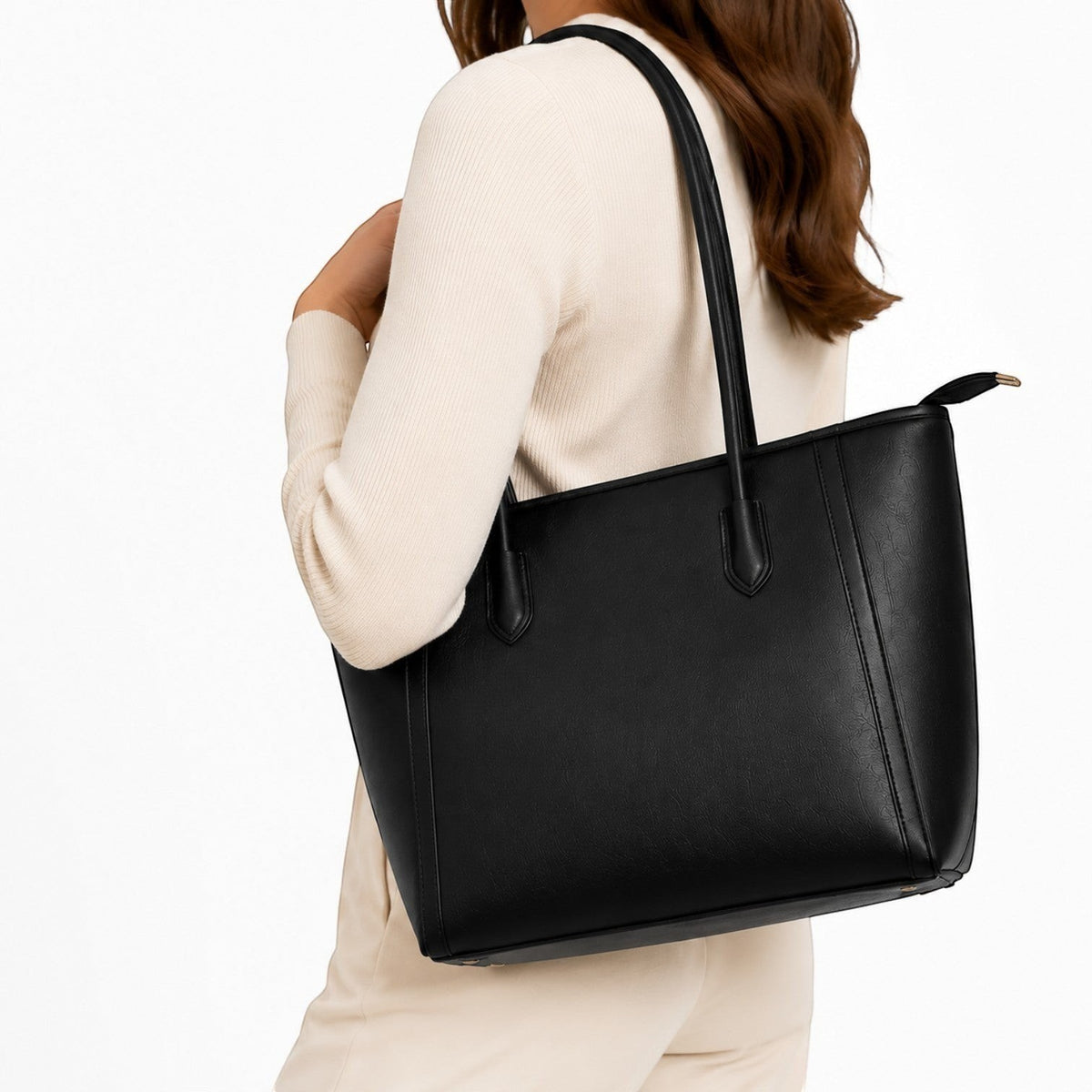Sac cabas noir en cuir PU pour femme, grand format, style décontracté, par Univers Sac.