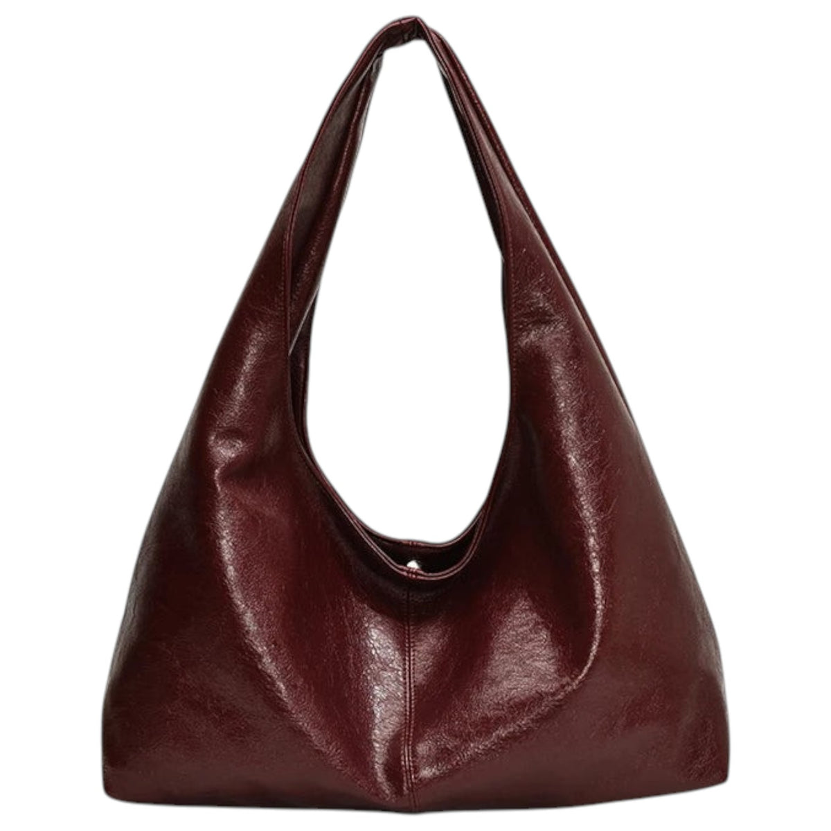 Grand sac à main en cuir PU bordeaux pour femme, style décontracté, avec fermeture à fermoir et poche intérieure pour téléphone.