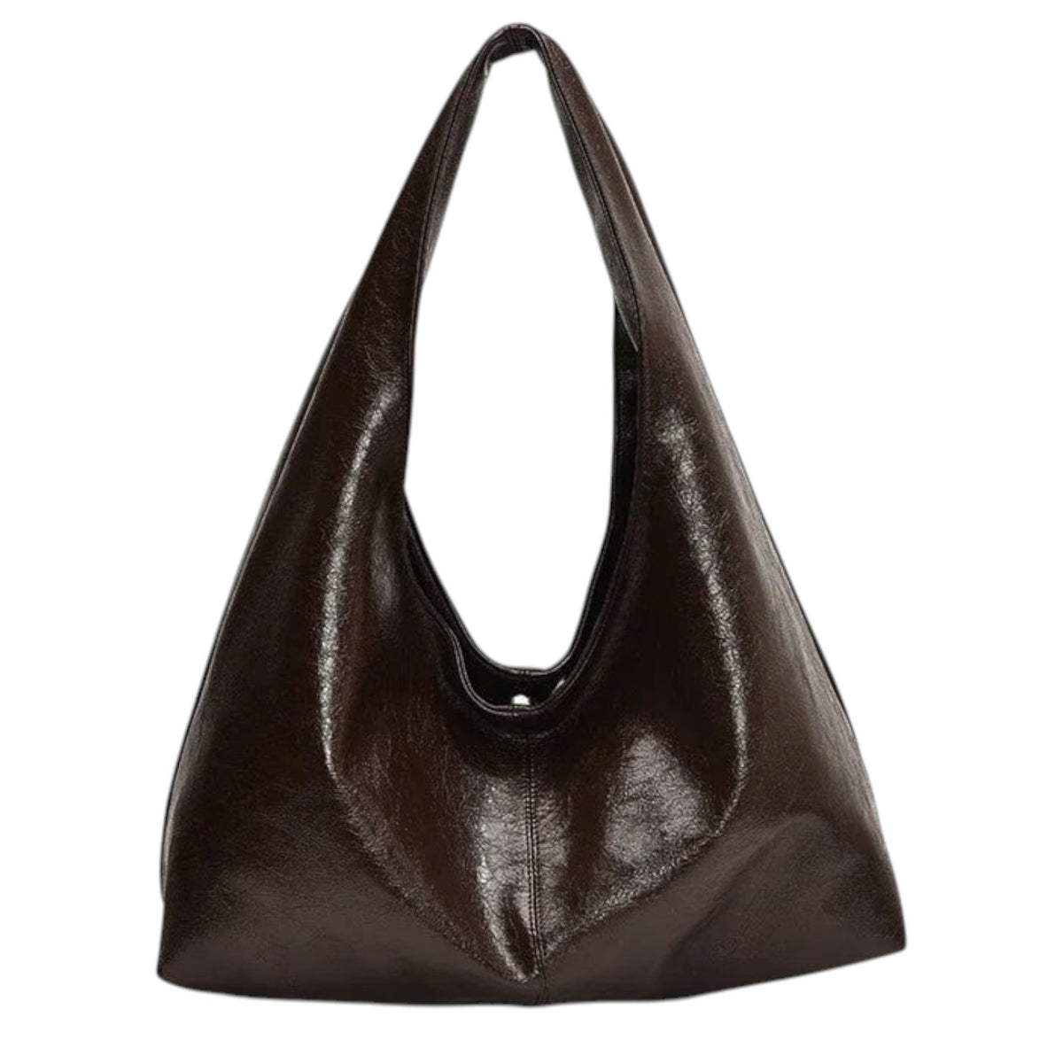 Grand sac à main marron foncé en cuir PU pour femme, style baguette, avec fermeture à fermoir.