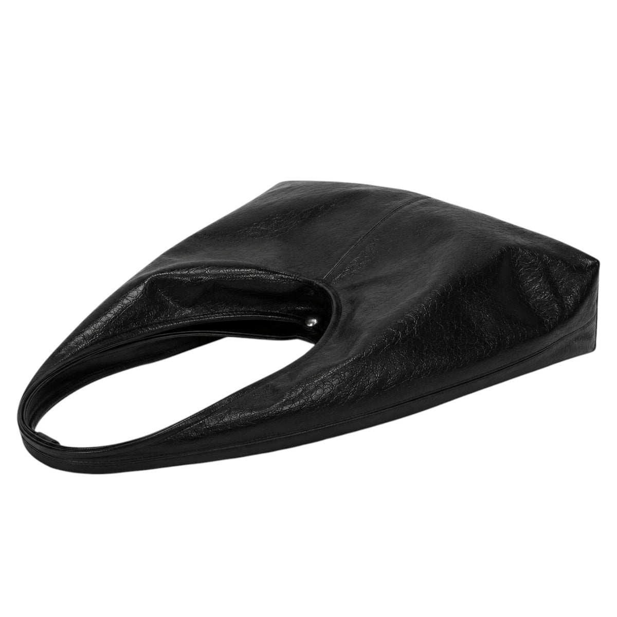 Grand sac à main noir en cuir PU souple pour femme, style baguette, avec fermeture à fermoir.