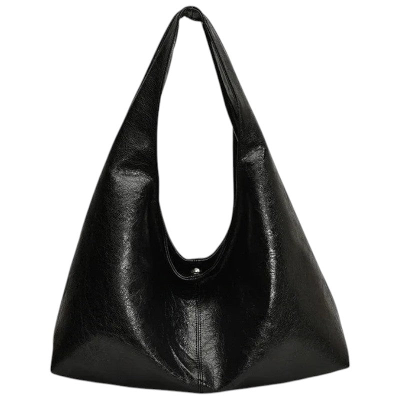 Grand sac à main noir en cuir PU souple, forme baguette, pour femme, par Univers Sac