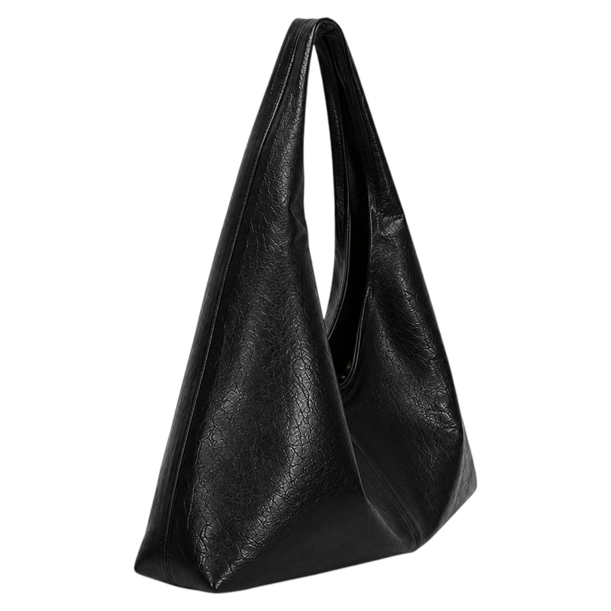 Grand sac à main noir en cuir PU souple pour femme, style baguette, avec fermeture à fermoir.