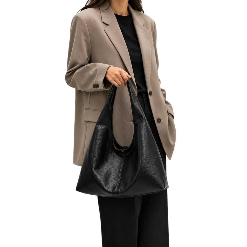 Univers Sac grand sac à main noir en cuir PU pour femme, style décontracté, avec poche intérieure pour téléphone.