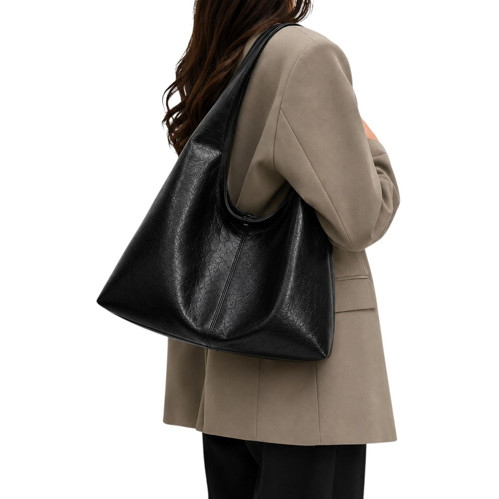 Univers Sac grand sac à main noir en cuir PU pour femme, style décontracté, fermeture à fermoir, poche intérieure pour téléphone.