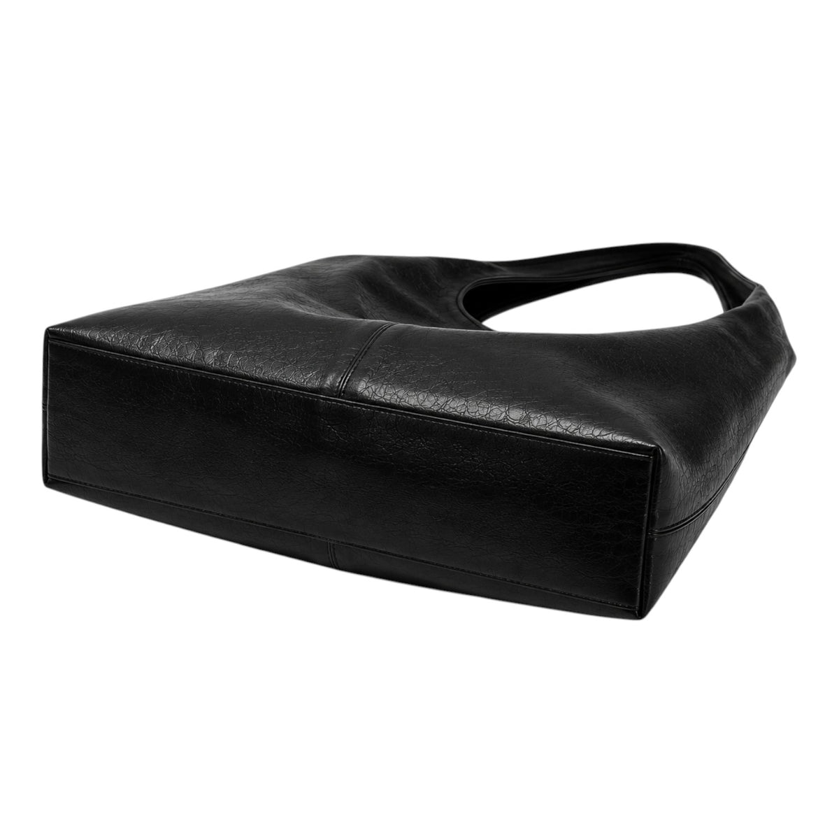 Grand sac à main noir en cuir PU souple pour femme, style baguette, fermeture à fermoir, idéal pour un usage polyvalent.