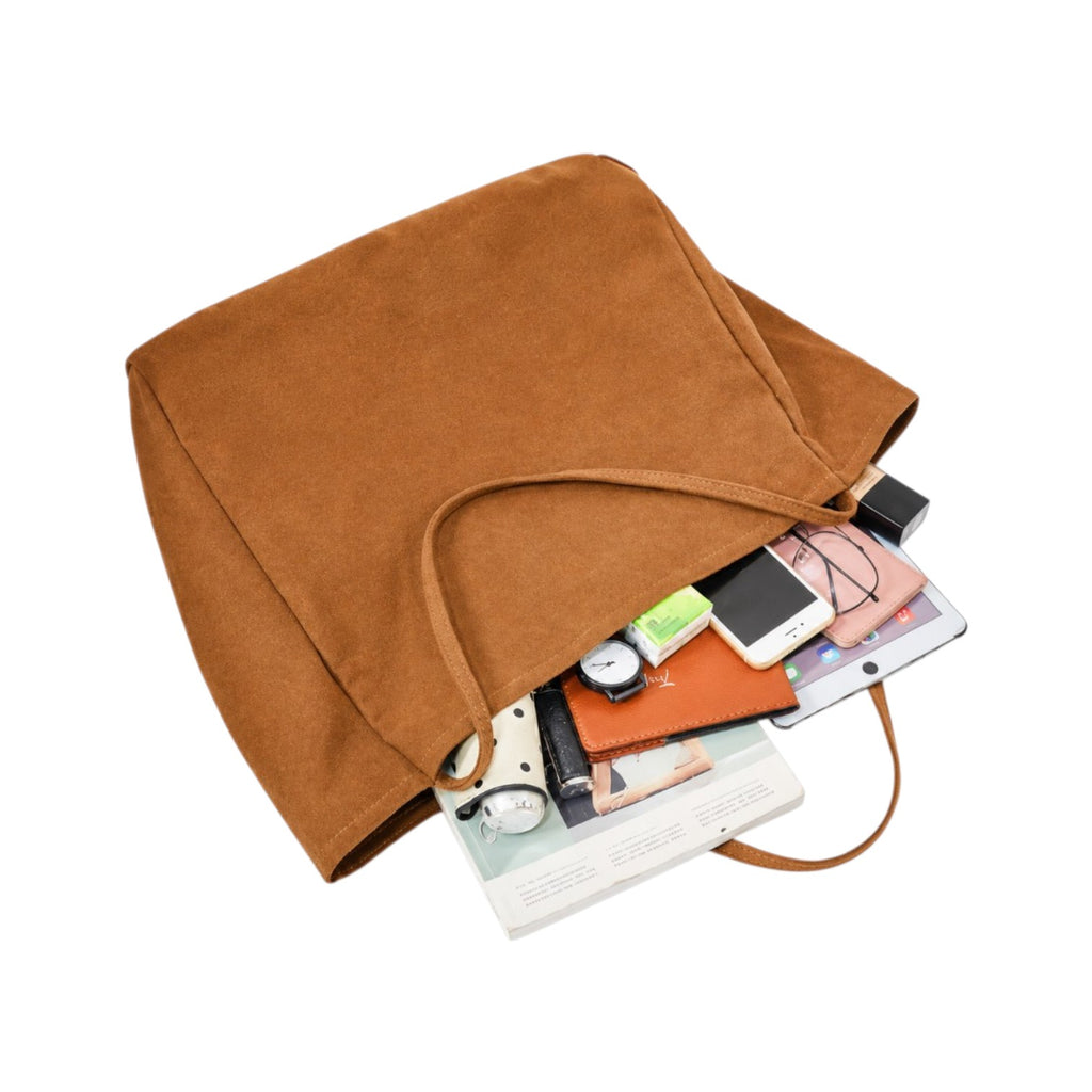 Univers Sac grand sac fourre-tout réversible en toile de coton marron avec fermeture sans fermeture, idéal pour le shopping.