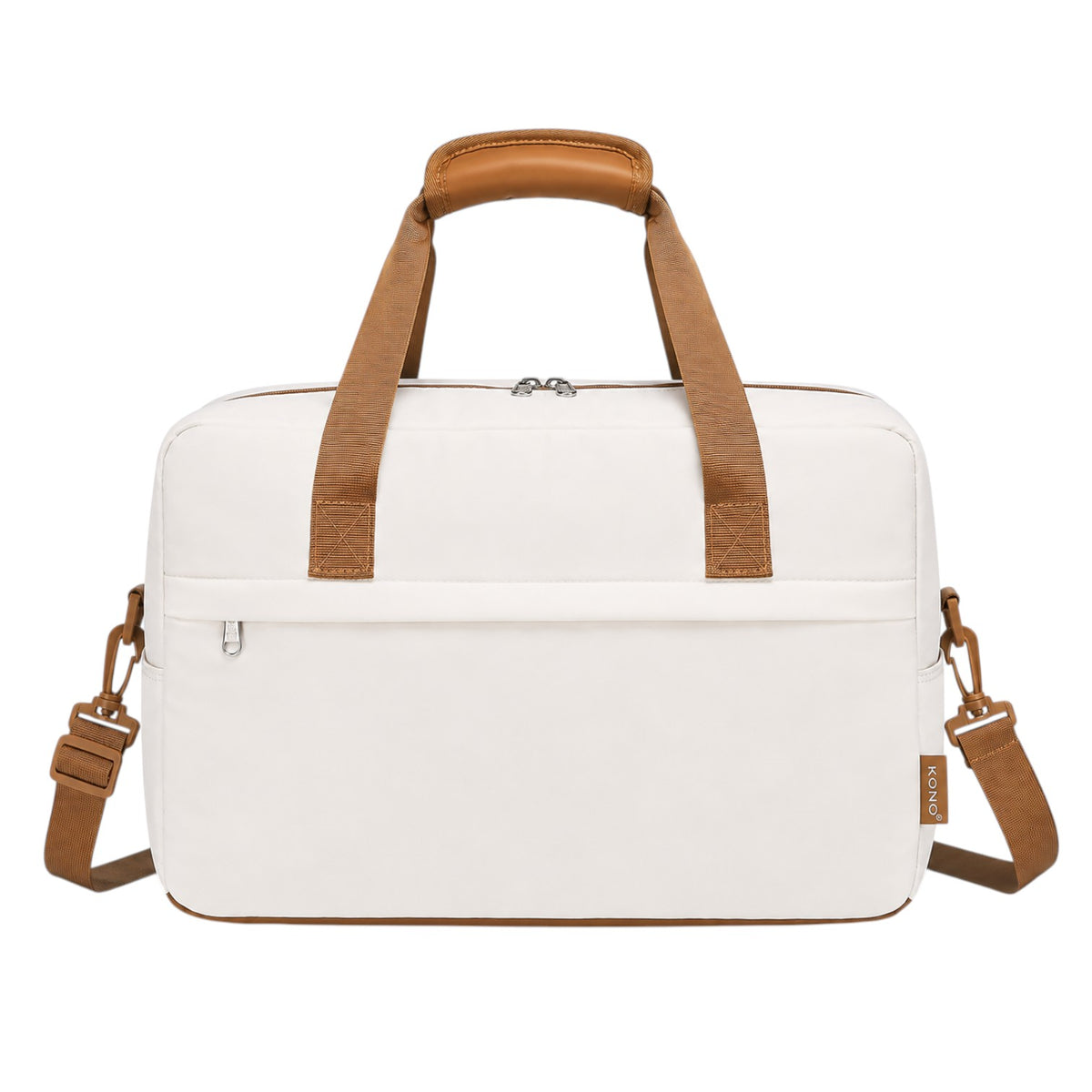 Sac de voyage Univers Sac Kono blanc et marron en polyester, format cabine 40x20x25 cm avec bandoulière réglable.
