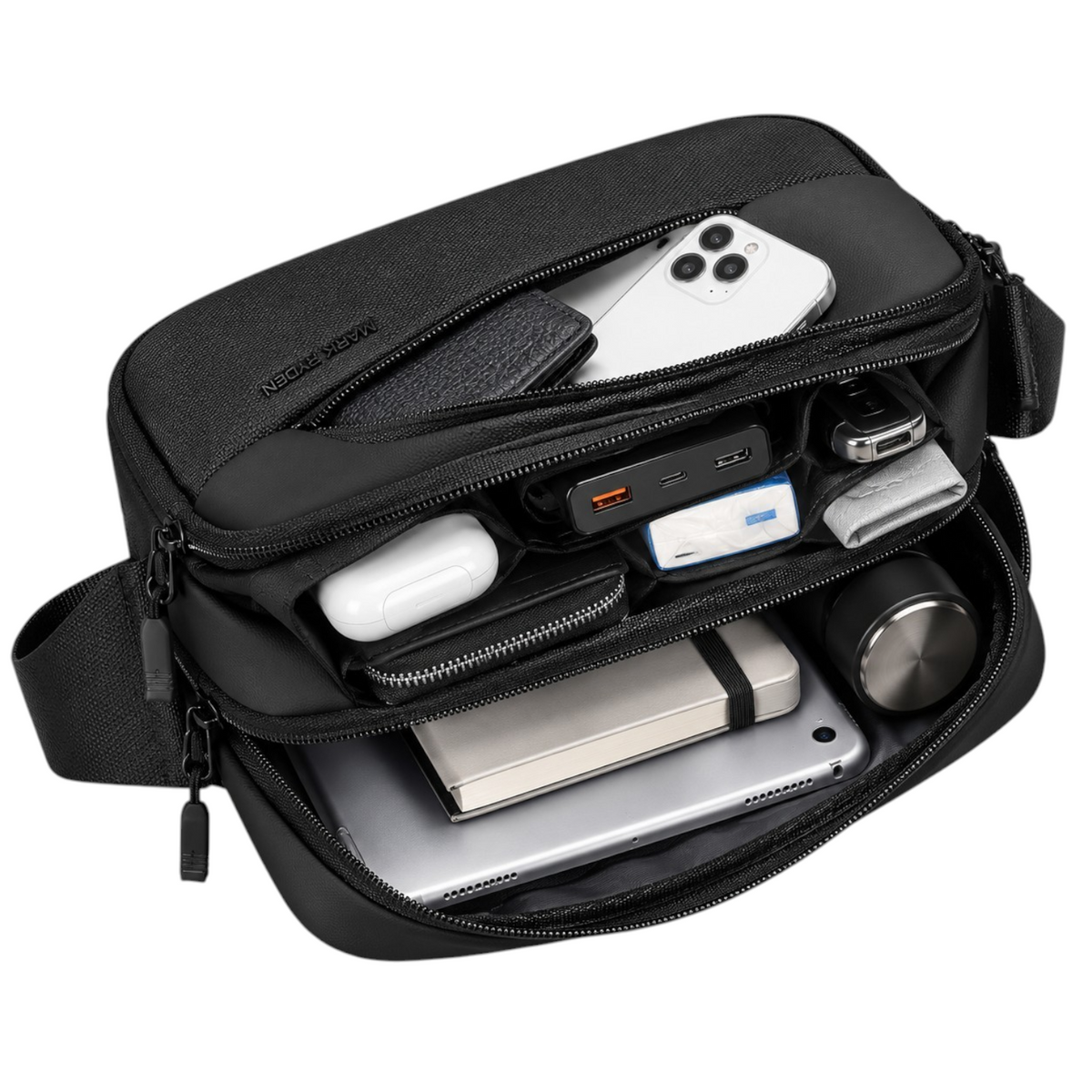 Sac bandoulière Univers Sac MARK RYDEN en tissu Oxford noir avec compartiments organisés pour tablette et accessoires