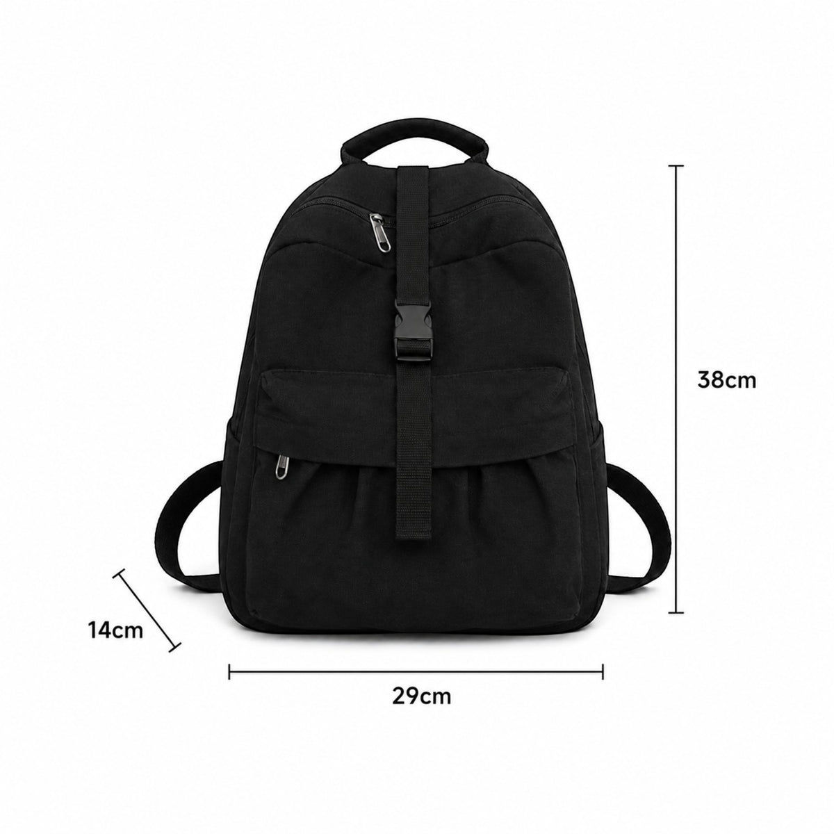 Petit sac à dos Univers Sac noir en toile de coton, style décontracté avec fermeture éclair et boucle frontale.