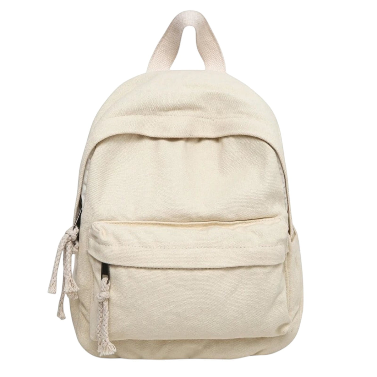 Petit sac à dos Univers Sac en toile de coton beige, style décontracté avec poche frontale zippée et anses souples.