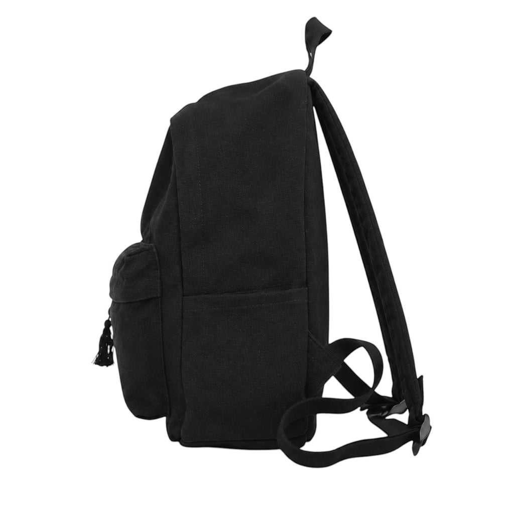 Petit sac à dos noir en toile de coton de la marque Univers Sac, style décontracté avec poche zippée latérale.