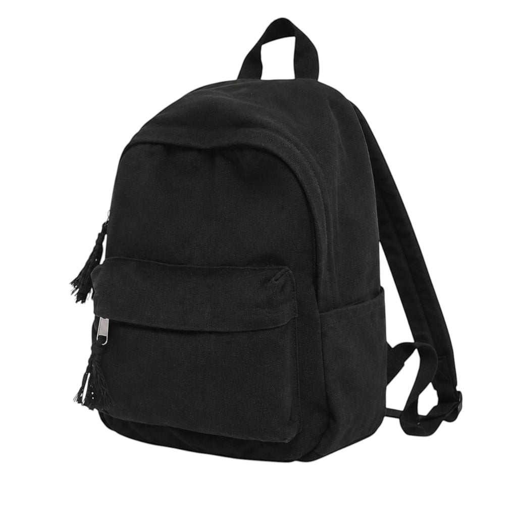 Petit sac à dos noir en toile de coton Univers Sac, style décontracté avec poches zippées et bretelles ajustables.