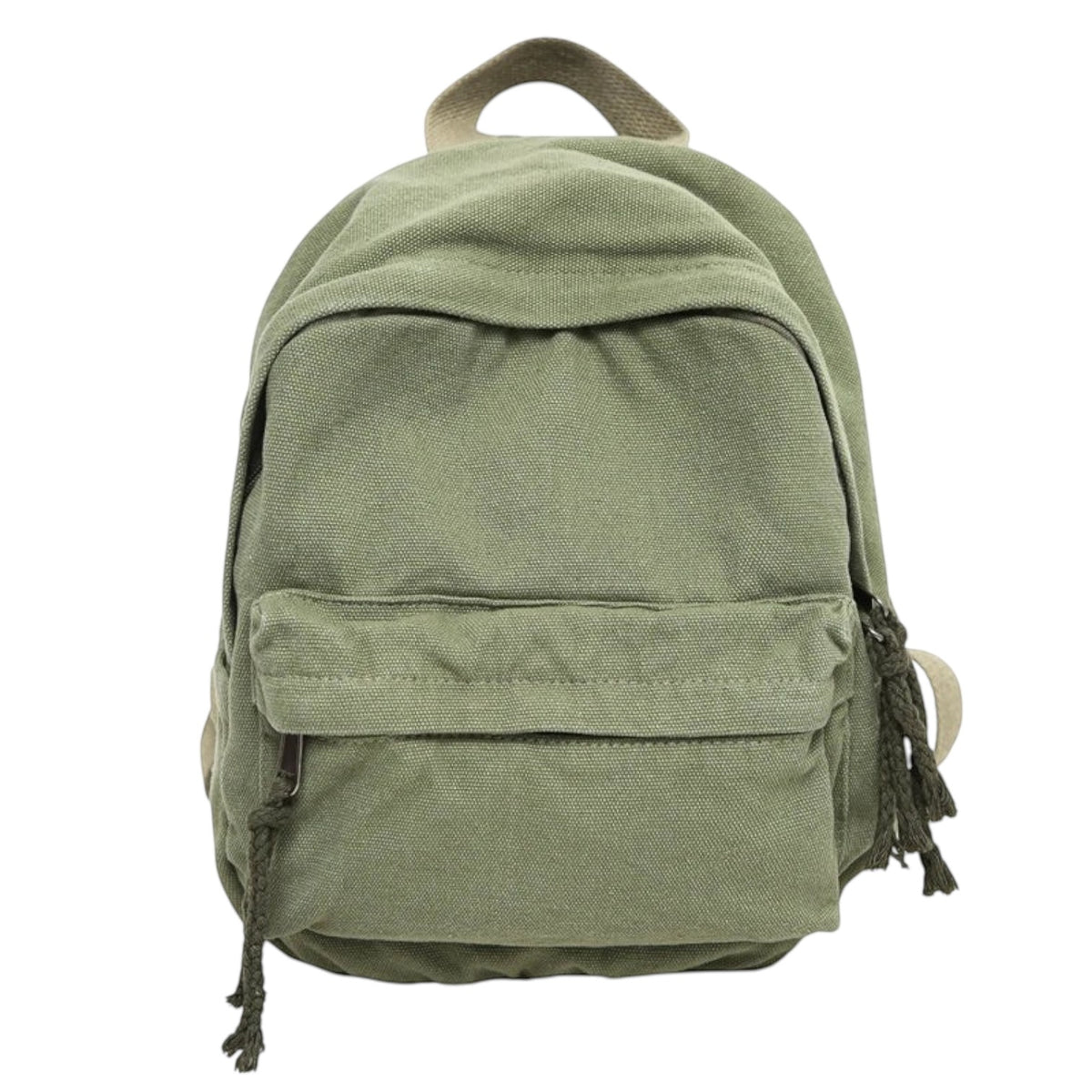 Petit sac à dos Univers Sac en toile de coton vert, style décontracté avec poche zippée avant et bretelles souples.