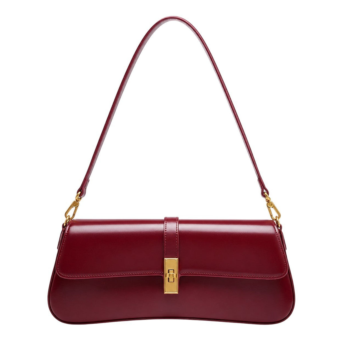Pochette bandoulière en cuir PU bordeaux avec fermoir doré et bandoulière réglable, par Univers Sac