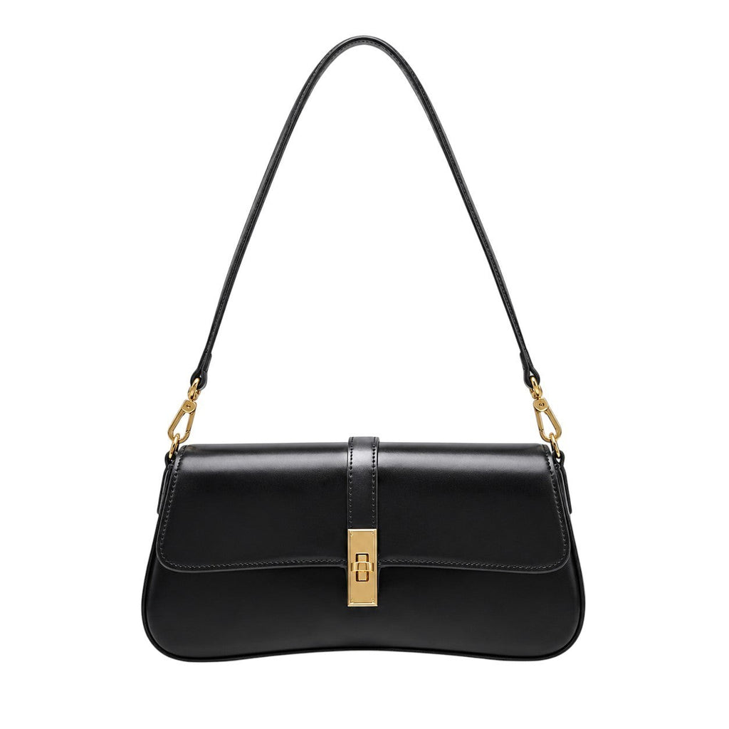 Pochette bandoulière noire en PU avec fermoir doré, idéale pour femmes, par Univers Sac.