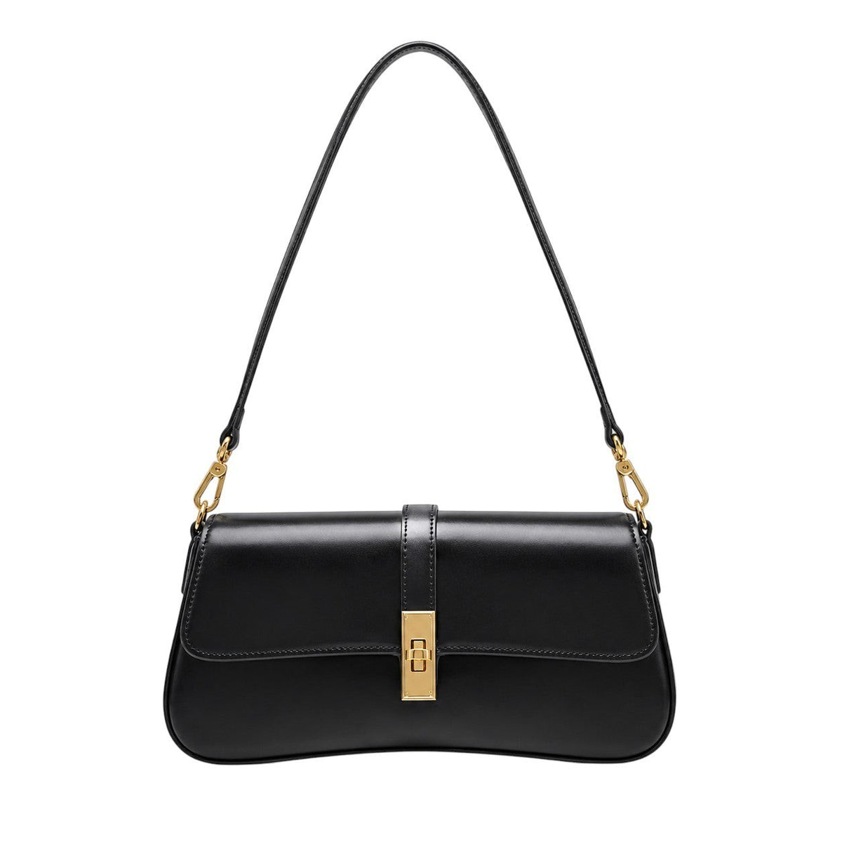 Pochette bandoulière noire en PU avec fermoir doré, idéale pour femmes, par Univers Sac.