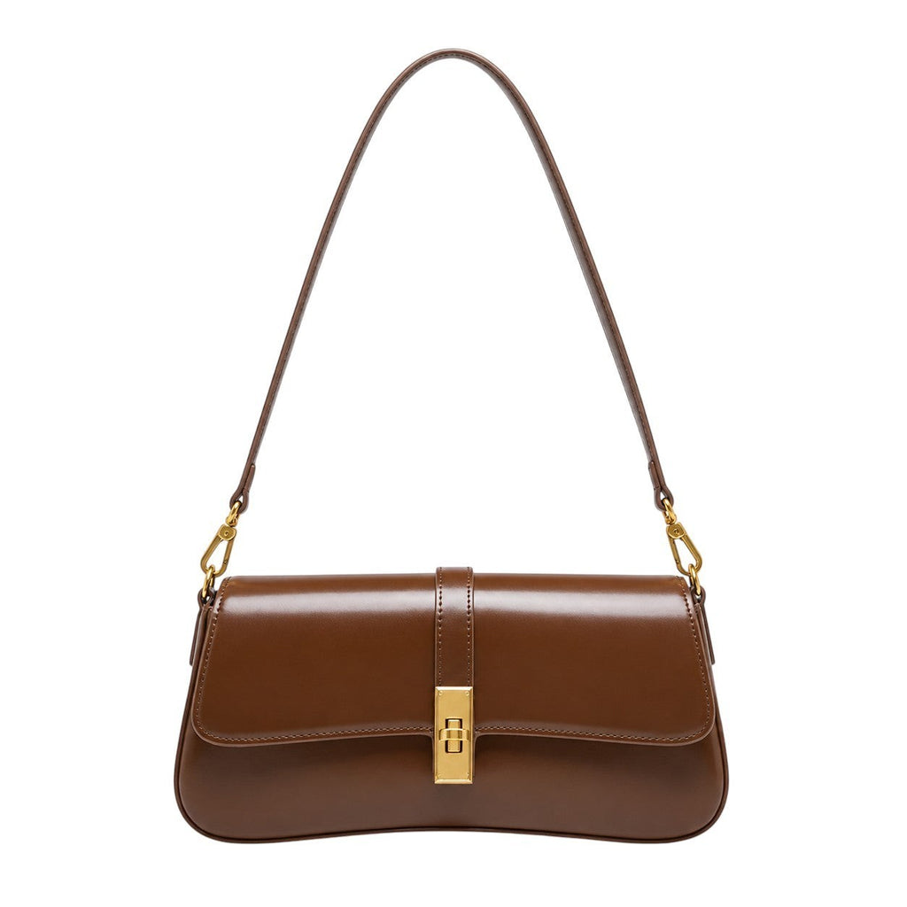 Pochette bandoulière marron en PU lisse avec fermoir doré, par Univers Sac