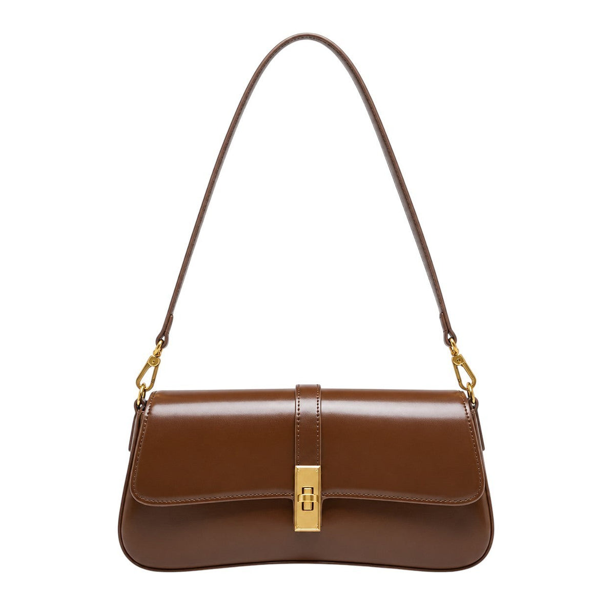 Pochette bandoulière marron en PU lisse avec fermoir doré, par Univers Sac