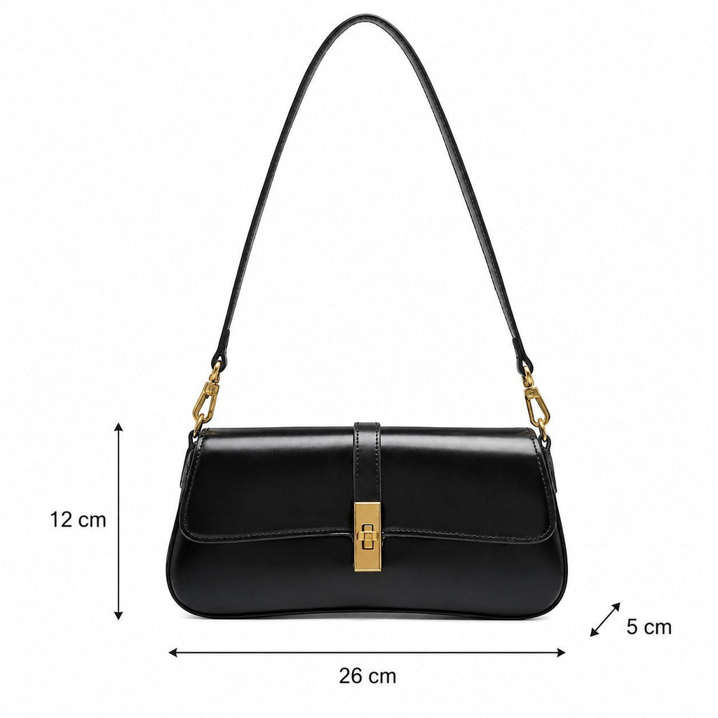 Pochette bandoulière noire en PU de Univers Sac avec fermoir doré, idéale pour un usage quotidien.