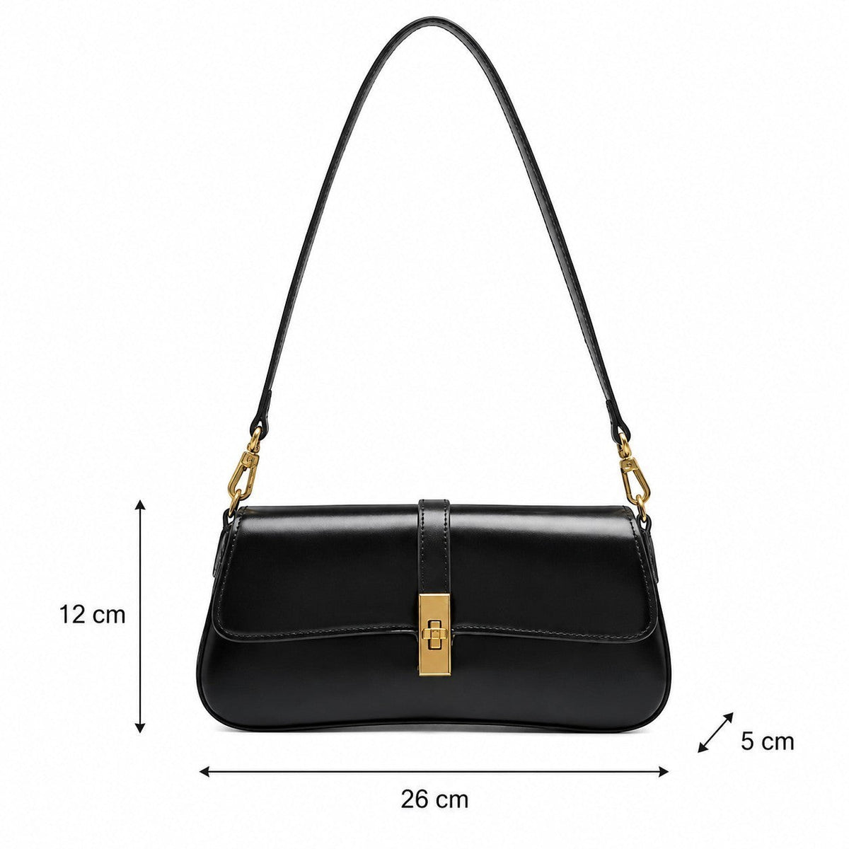 Pochette bandoulière noire en PU de Univers Sac avec fermoir doré, idéale pour un usage quotidien.