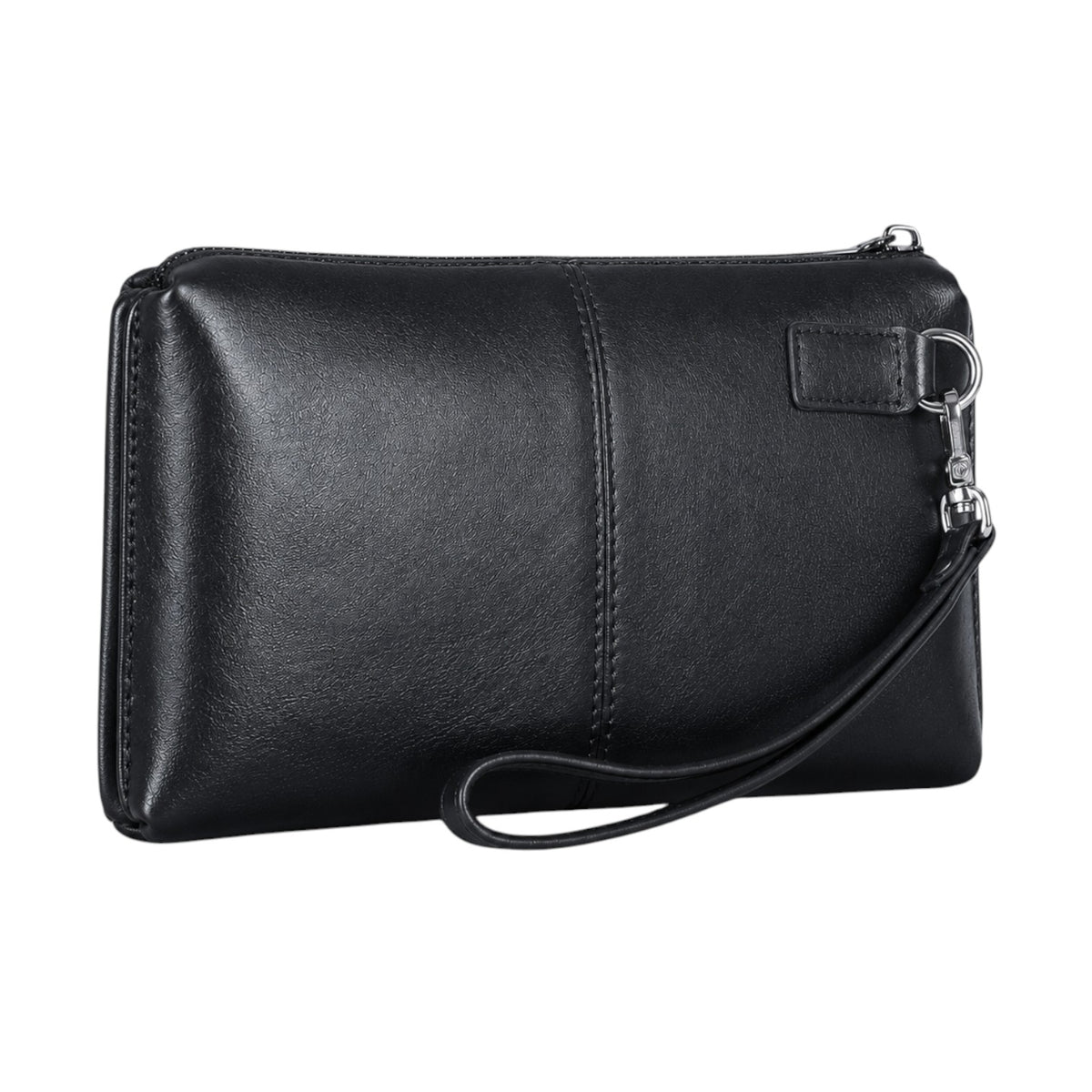 Pochette Univers Sac en cuir véritable noir style vintage avec dragonne amovible et fermeture éclair sécurisée