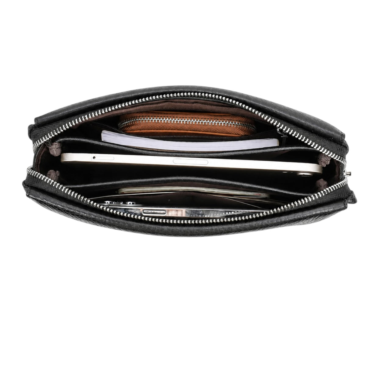 Pochette pour homme Univers Sac en cuir véritable noir avec compartiments spacieux pour téléphone et accessoires