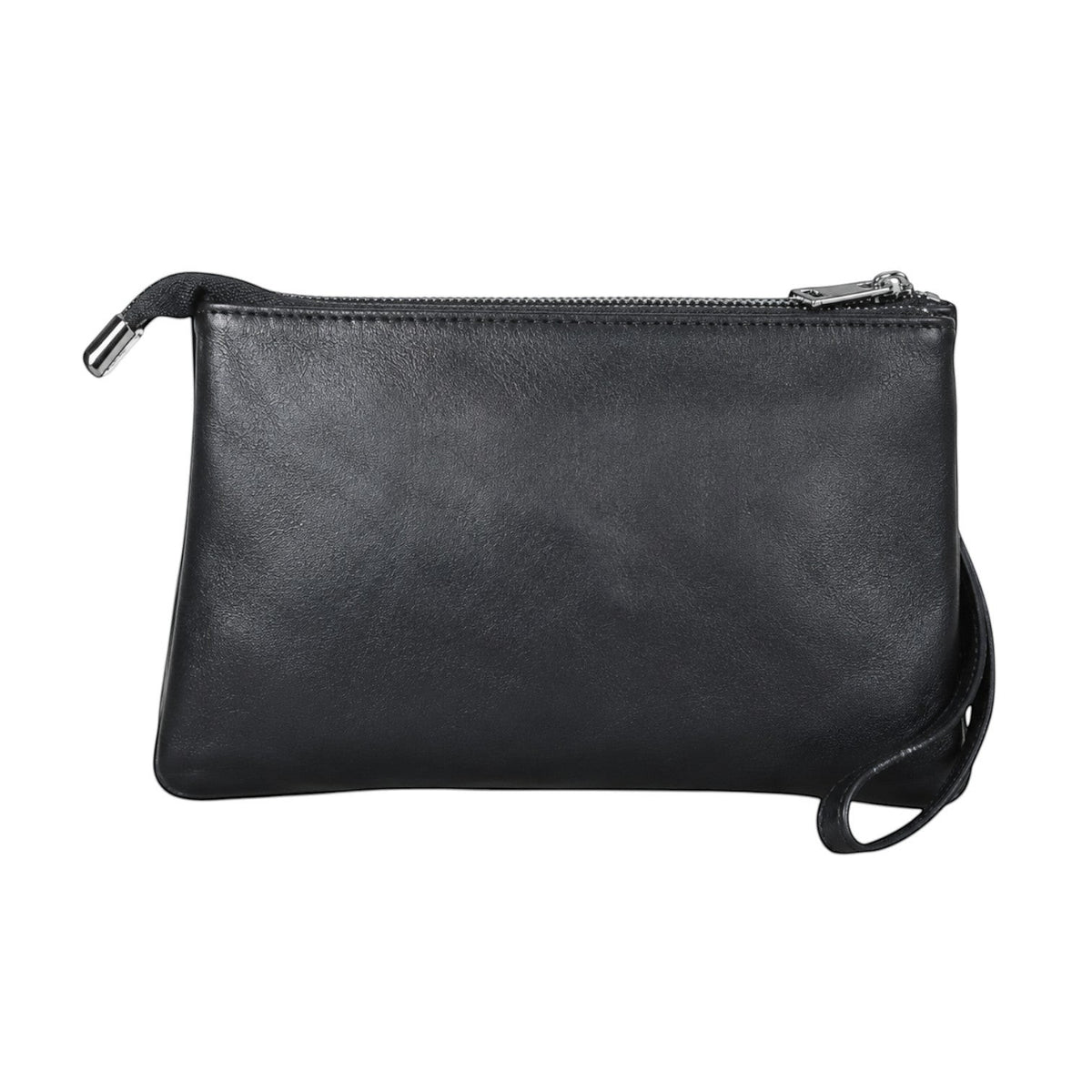 Pochette pour homme Univers Sac en cuir véritable noir avec fermeture éclair et dragonne pratique