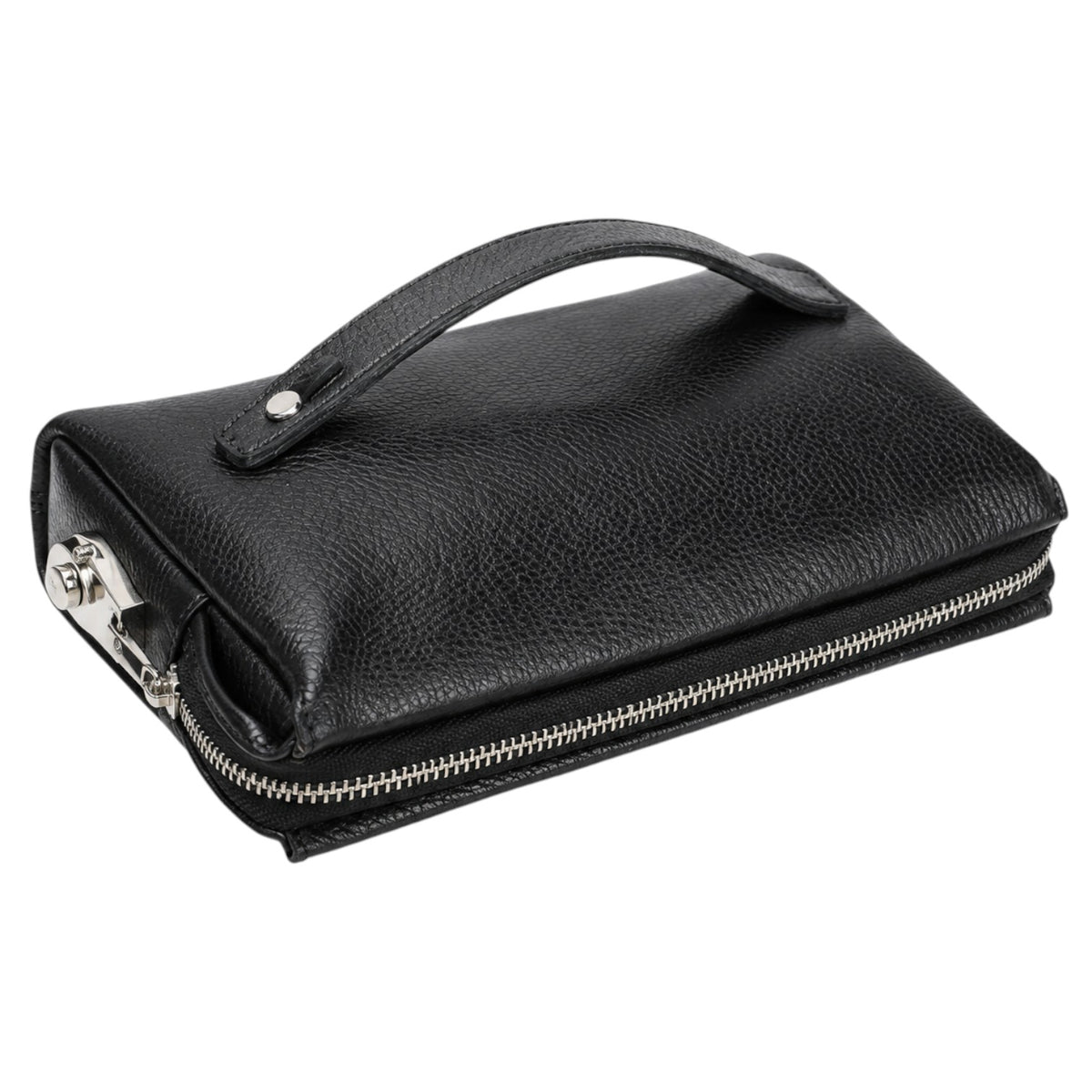 Pochette pour homme Univers Sac en cuir noir grainé avec poignée et fermeture éclair sécurisée