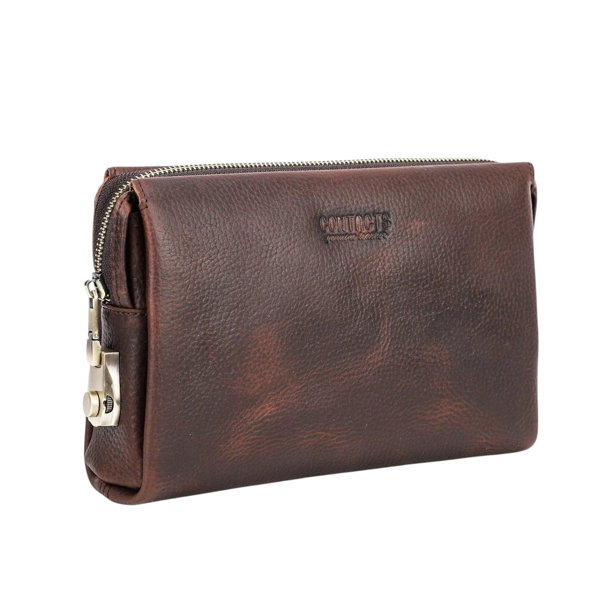Pochette pour homme Univers Sac en cuir véritable marron avec fermeture éclair et design sécurisé