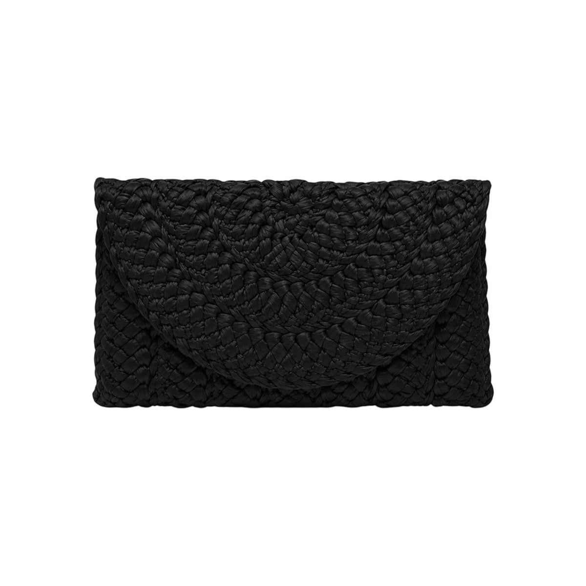 Pochette noire tressée en paille pour femme, style bohème, fermeture à rabat, 25x15x2cm