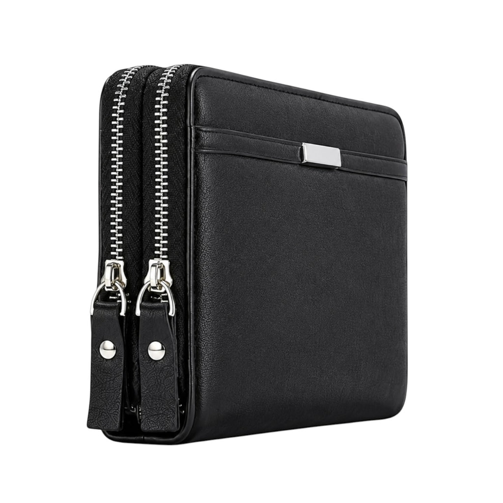 Portefeuille homme Univers Sac noir en cuir PU avec double fermeture éclair et compartiments business