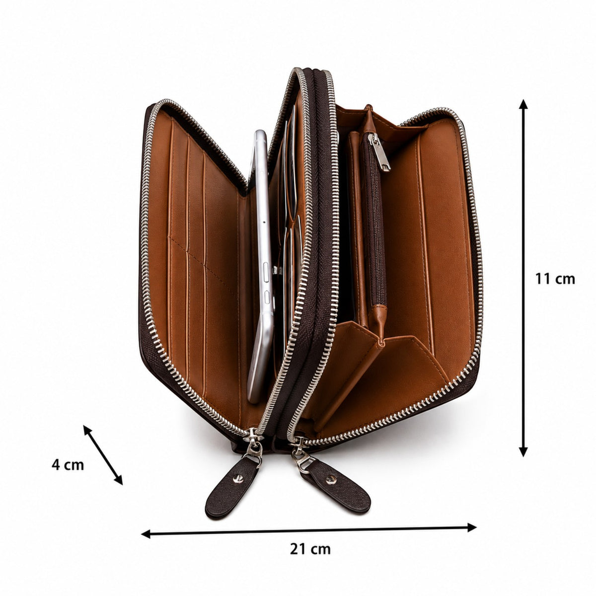 Portefeuille homme Univers Sac en cuir PU marron avec multiples compartiments zippés et rangement pour téléphone