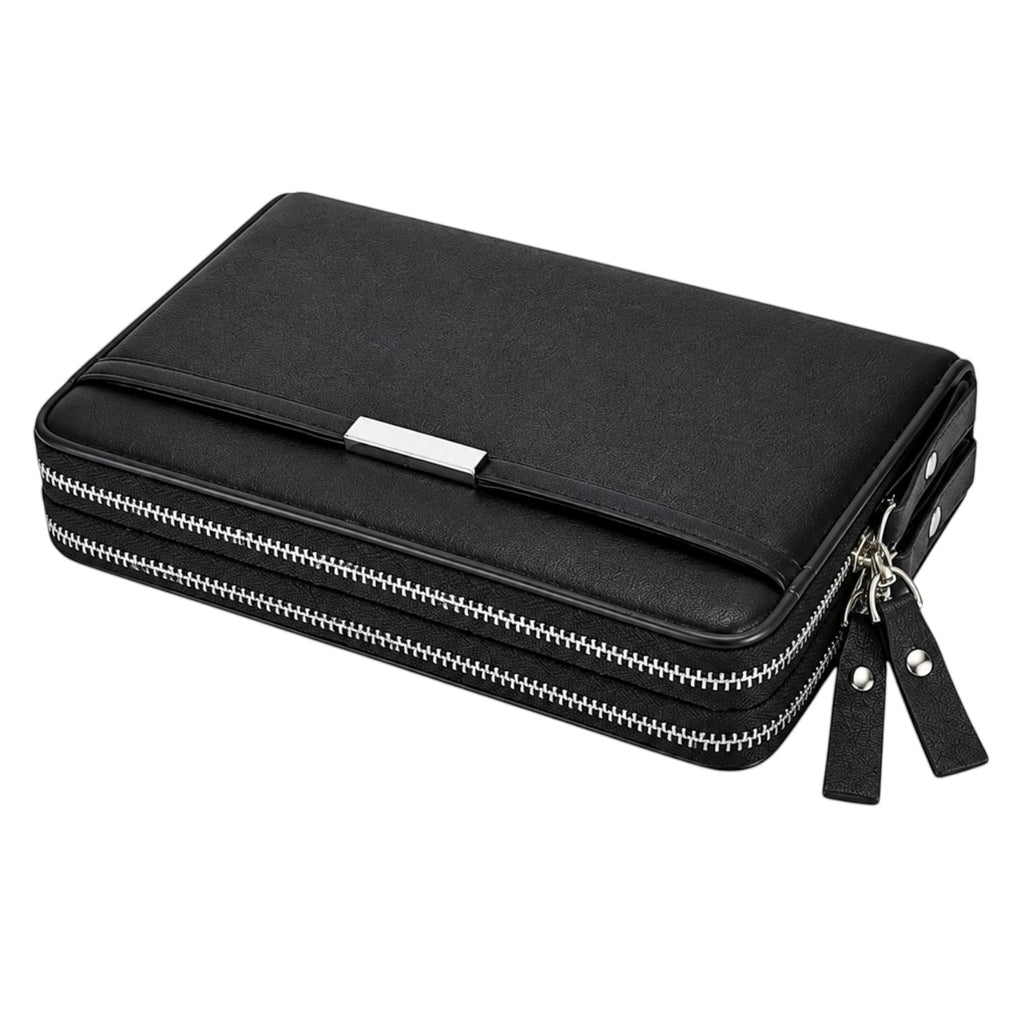 Portefeuille homme Univers Sac noir en cuir PU avec double fermeture éclair et design business élégant