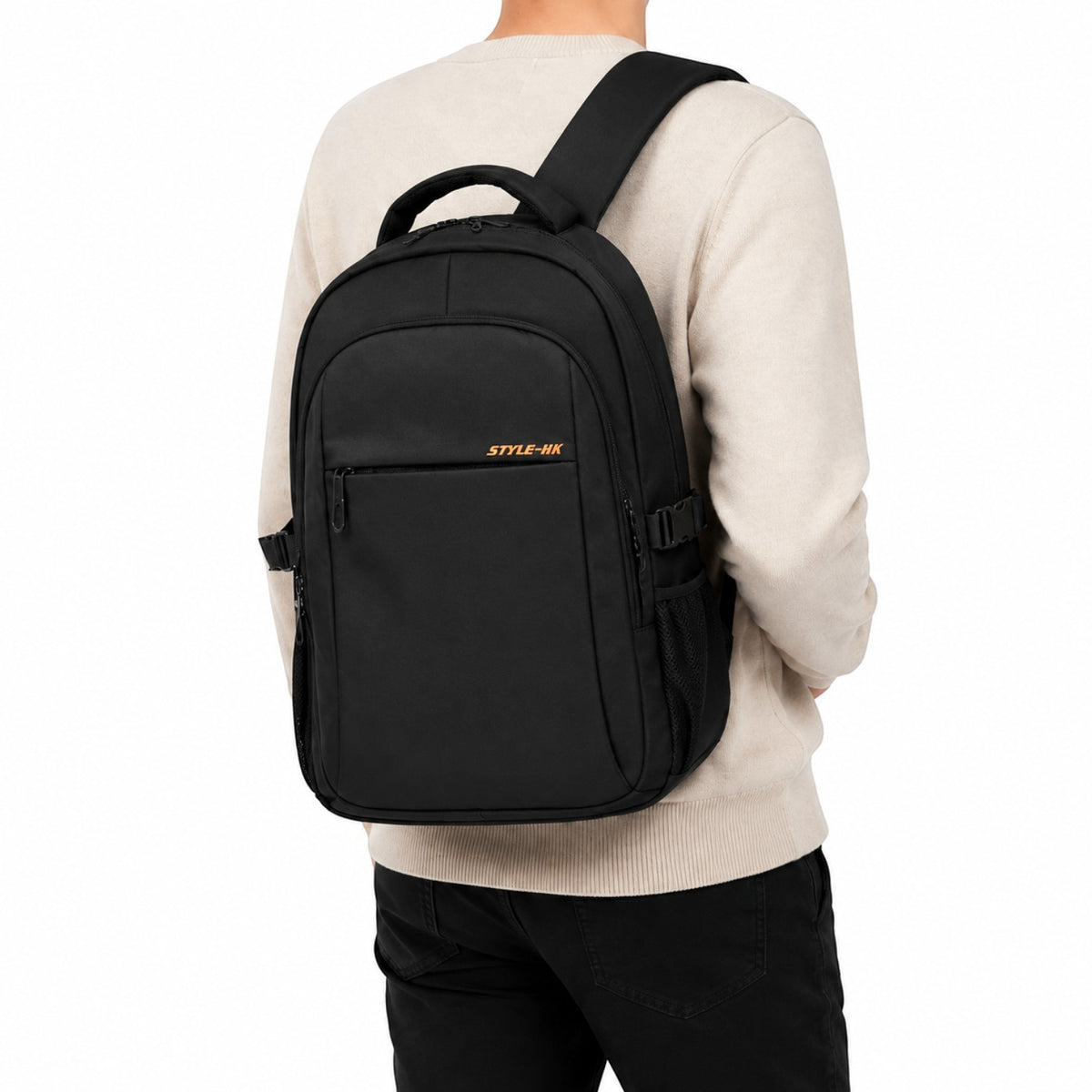 Sac à dos antivol noir Univers Sac en tissu Oxford porté au dos par un homme pour le voyage ou le travail