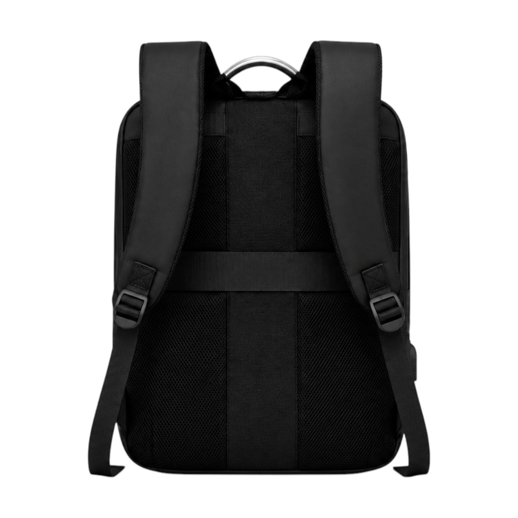 Vue arrière du sac à dos business noir Univers Sac avec bretelles rembourrées et panneau dorsal en maille respirante