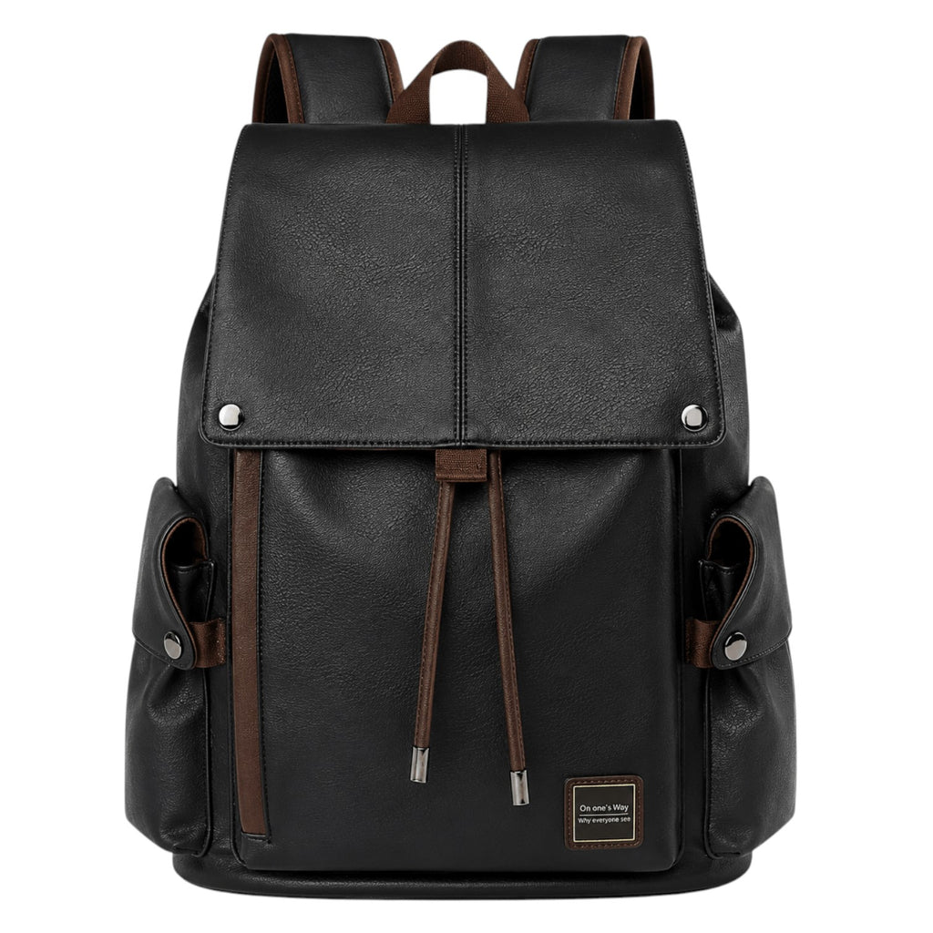 Sac à dos Univers Sac vintage en cuir PU noir avec détails marron, poches latérales et fermeture à rabat pour ordinateur