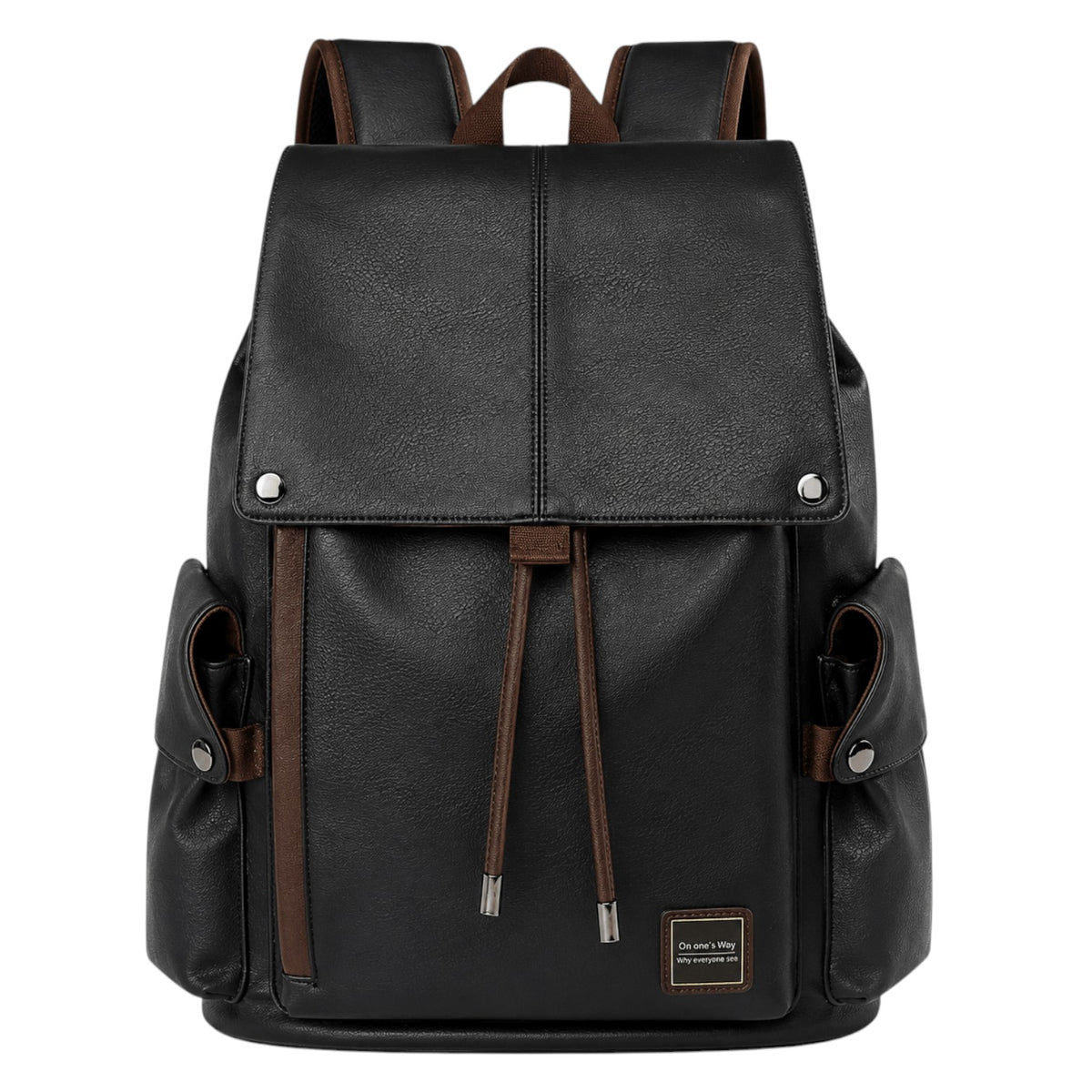 Sac à dos Univers Sac vintage en cuir PU noir avec détails marron, poches latérales et fermeture à rabat pour ordinateur
