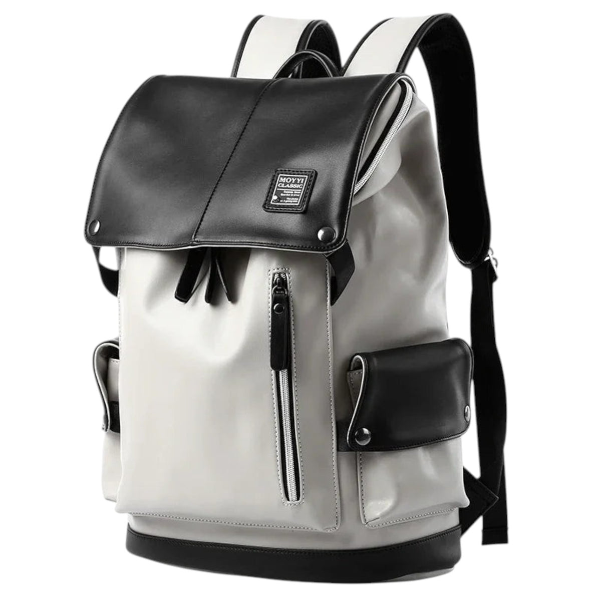 Sac à dos Univers Sac en cuir PU bicolore noir et gris, style vintage avec compartiment pour ordinateur 15,6 pouces.