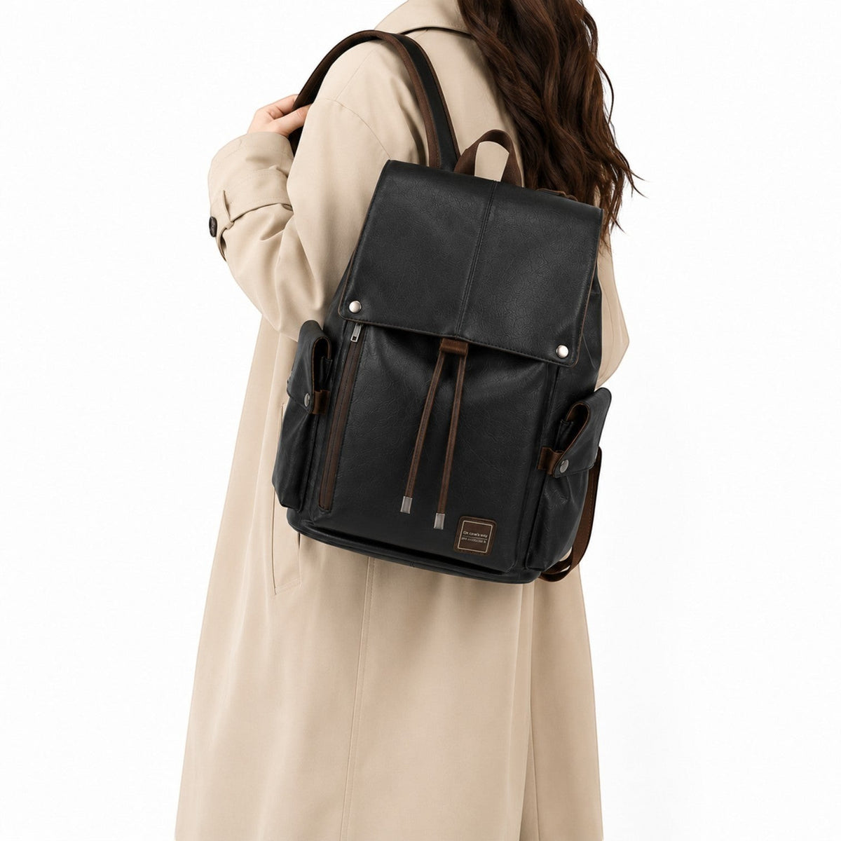 Sac à dos vintage Univers Sac en cuir PU noir avec poches latérales, idéal pour ordinateur portable 15,6 pouces.