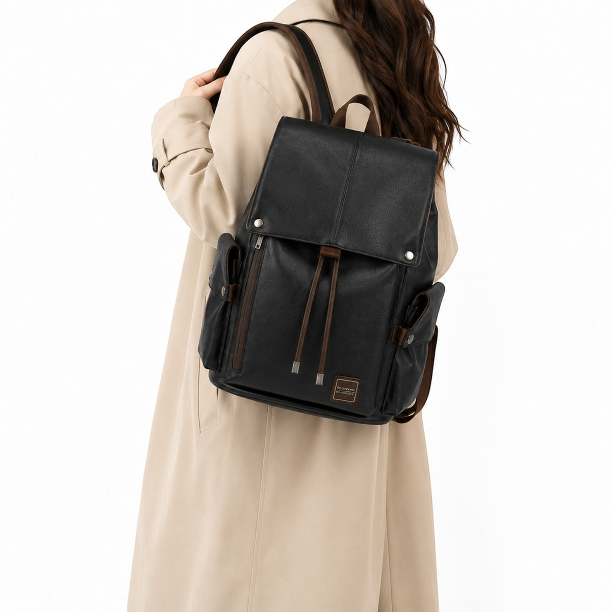 Sac à dos vintage Univers Sac en cuir PU noir avec poches latérales, idéal pour ordinateur portable 15,6 pouces.