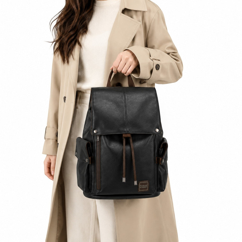 Sac à dos Univers Sac en cuir PU noir, style vintage avec compartiment pour ordinateur portable 15,6 pouces.