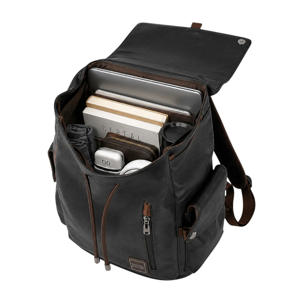 Sac à dos vintage Univers Sac en cuir PU noir avec compartiment pour ordinateur portable 15,6 pouces et poches