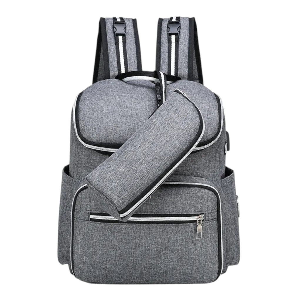 Sac à dos multifonction Univers Sac gris en denim avec trousse assortie, idéal pour les mamans et le quotidien.