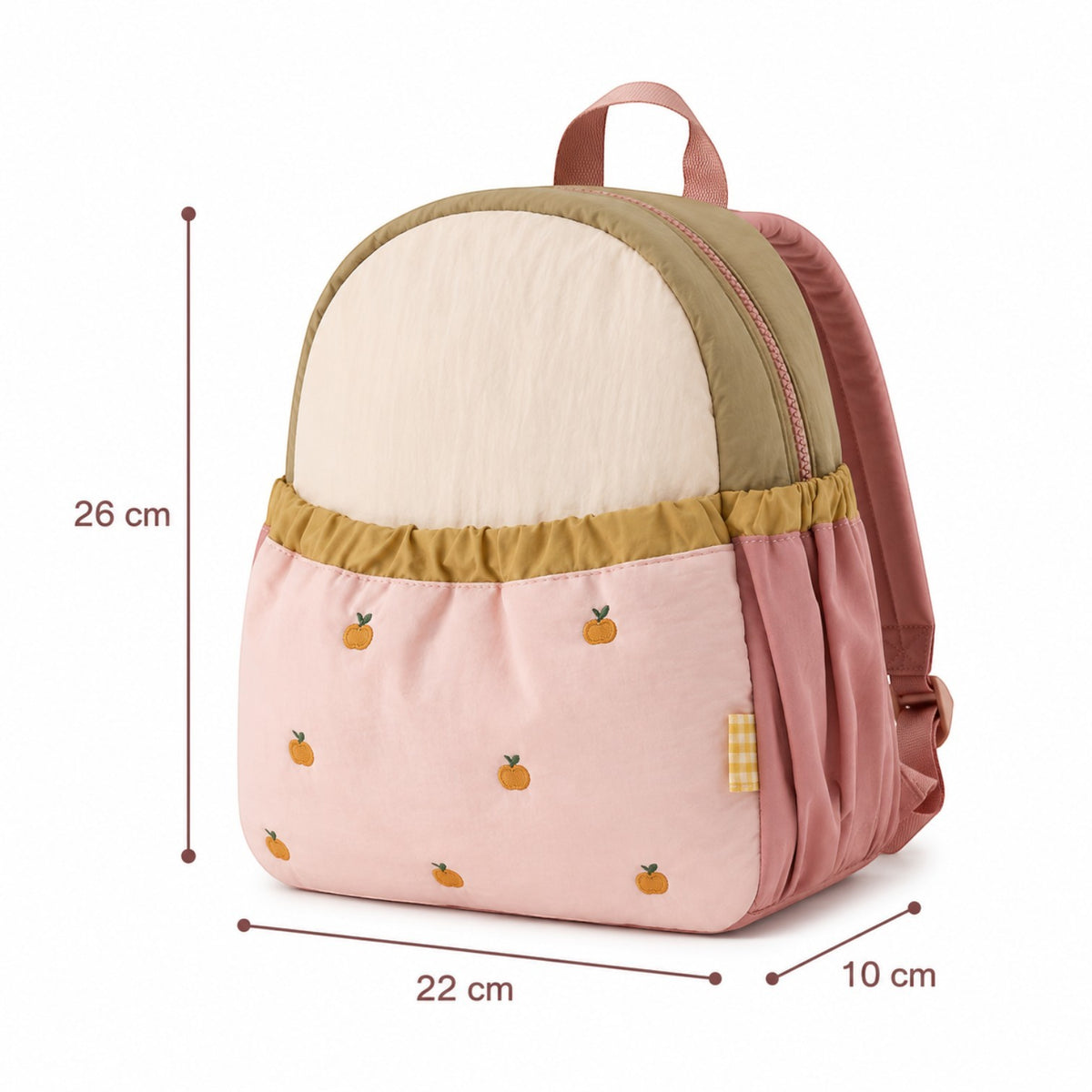 Sac à dos enfant Univers Sac rose et beige en nylon avec broderies pommes, léger et idéal pour la maternelle